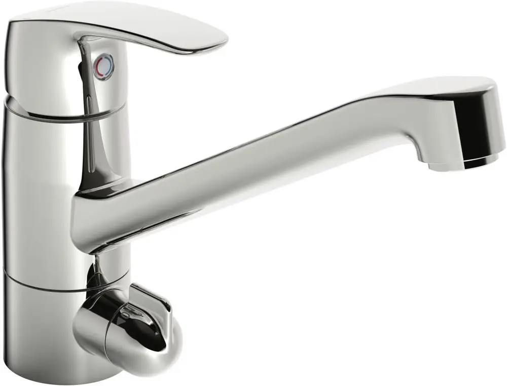 Küchenarmatur aus Chrom mit einem Hebel zur Wasserkontrolle. Die Armatur ist von HANSA und verfügt über ein Spülmaschinenventil.